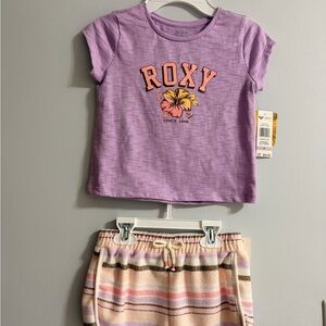 Roxy Lilac Graphic Tee with Peach & Yellow Floral. New with Tags